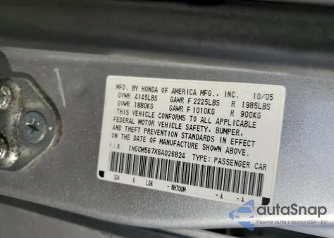 2006 Honda Accord Ex from USA, damaged, VIN 1HGCM567X6A026824